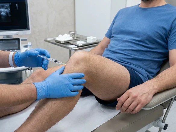 man at doctors office getting prp injection for pain