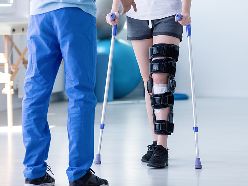 ppatient with knee brace after MACI procedure