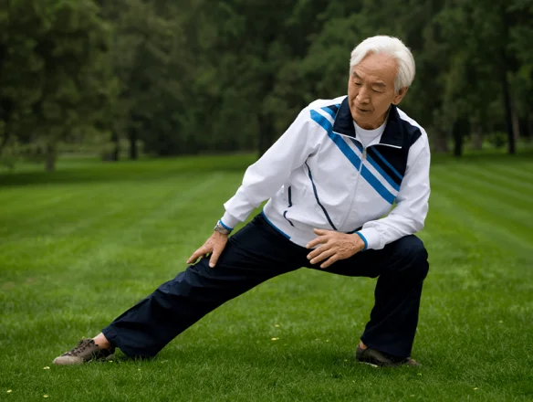 man in track jacket stretching on lawn